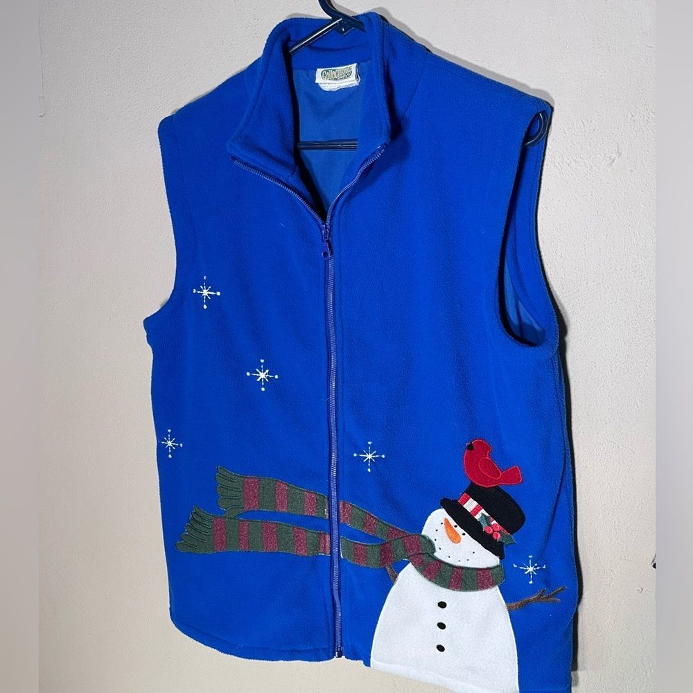 Christmas in Nature Blue Fleece + Snowman Striped Scarf and a Cardinal on Top
